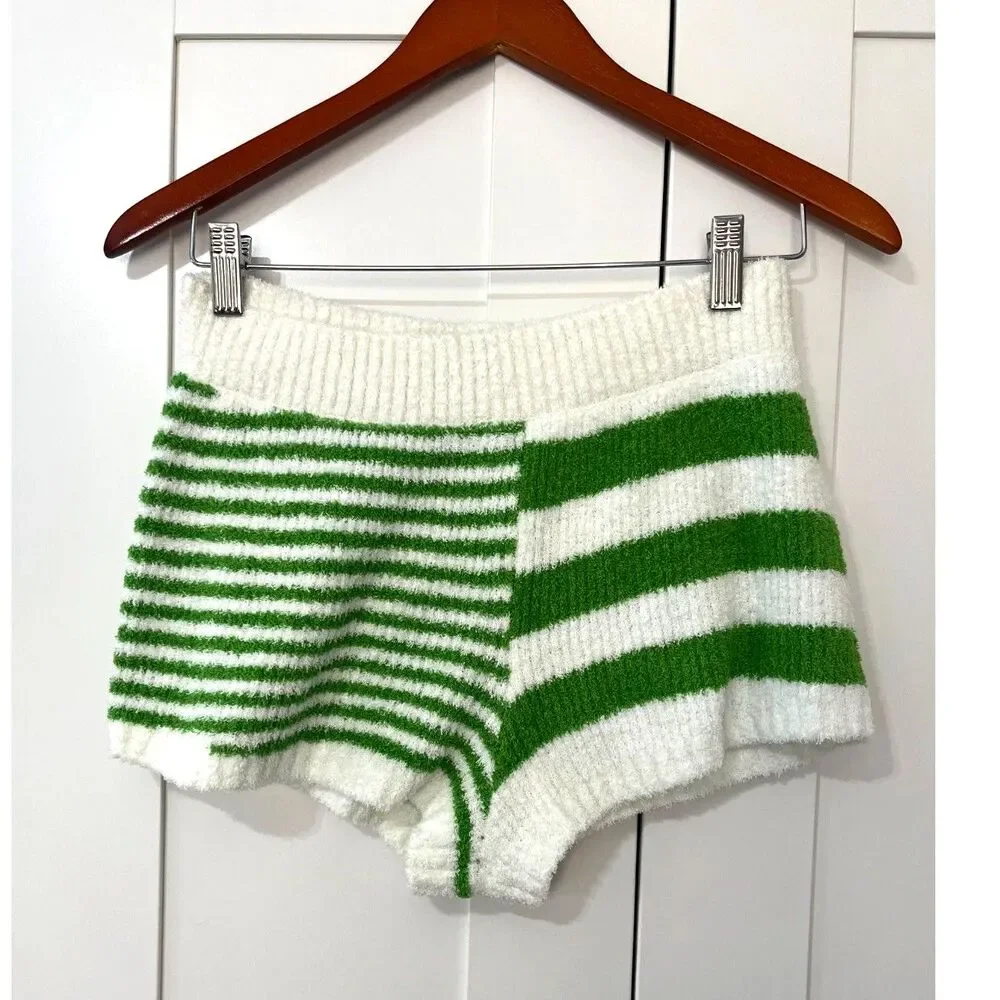 FREE PEOPLE BEACH Orlanda Stretch Sweater Knit Micro Shorts Green Stripe SZ M - Picture 5 of 6